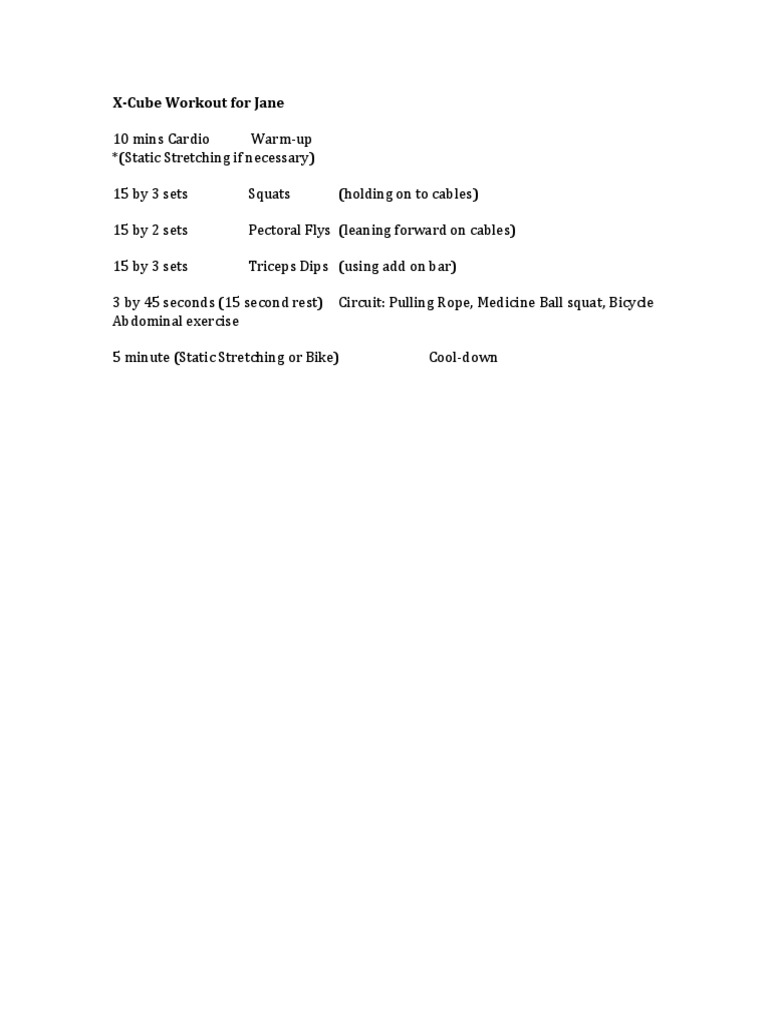 X-Cube Workout Plan for Jane | PDF | Wellness