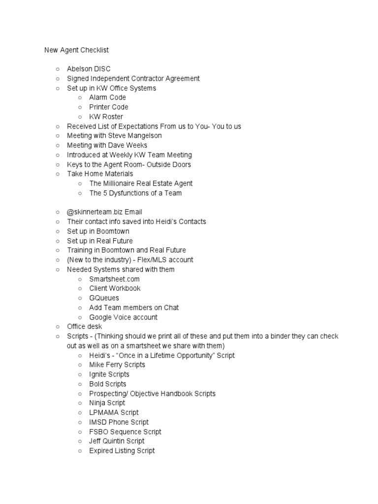 New Agent Onboarding Checklist | PDF