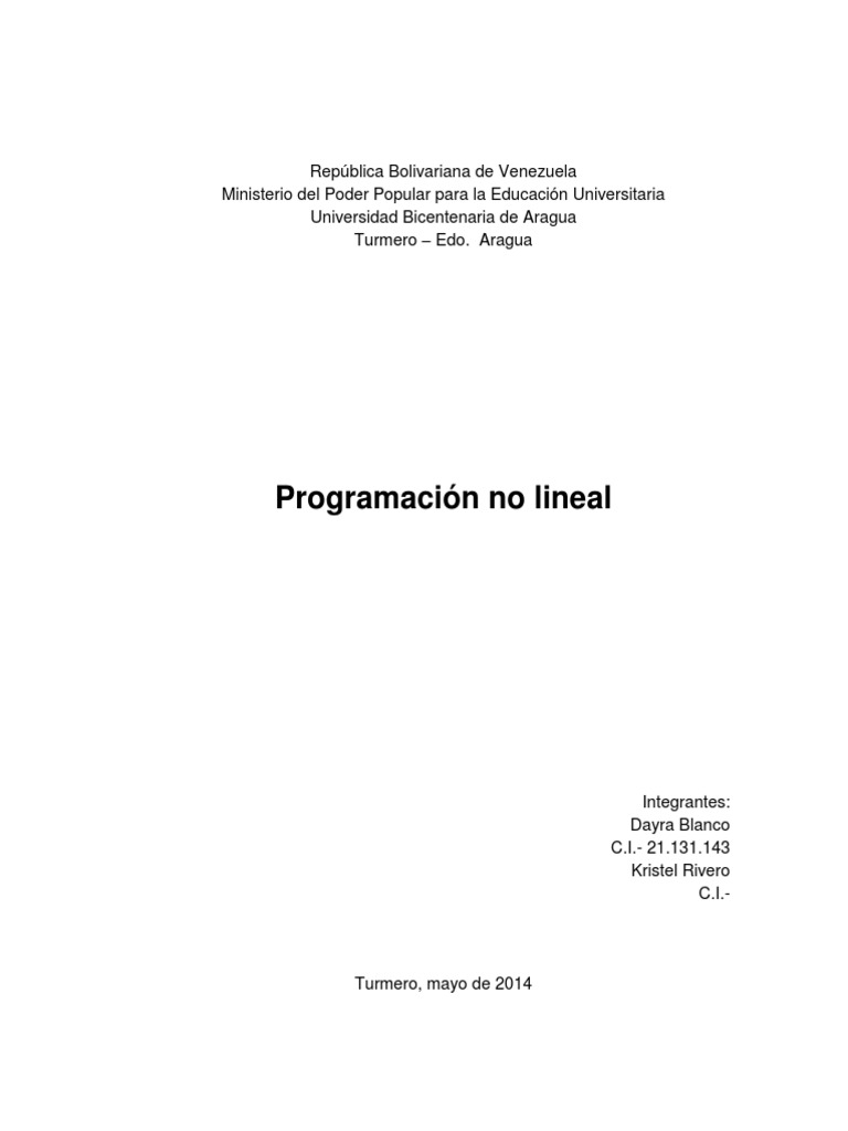 Programacion No Lineal | PDF | Optimización Matemática | Programación ...