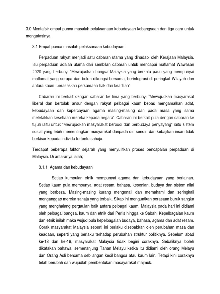 Empat Punca Masalah Pelaksanaan Kebudayaan  PDF