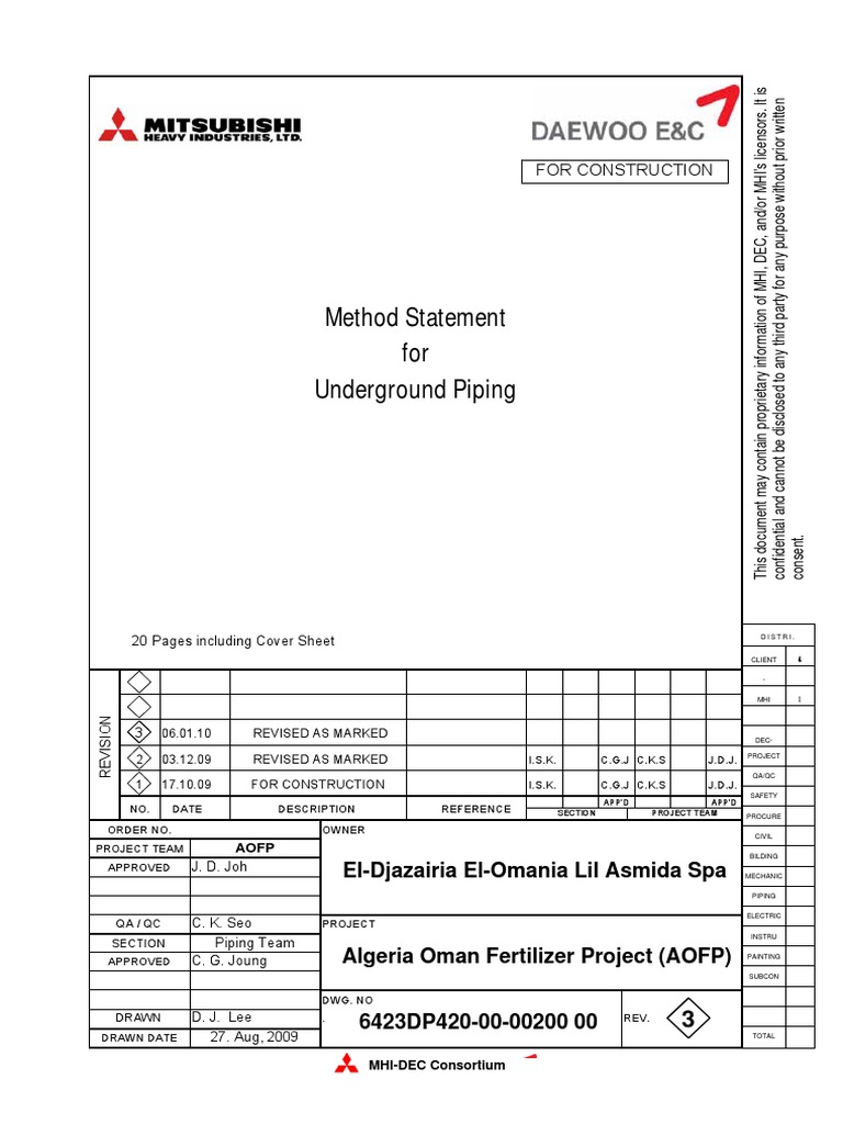 Underground Piping Method Statement | PDF | Pipe (Fluid Conveyance ...