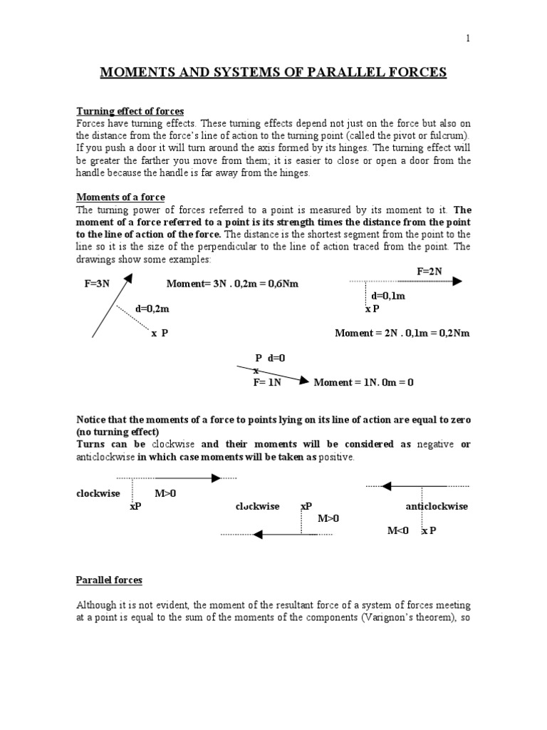 Understanding Moments and Parallel Forces | PDF | Lever | Machines