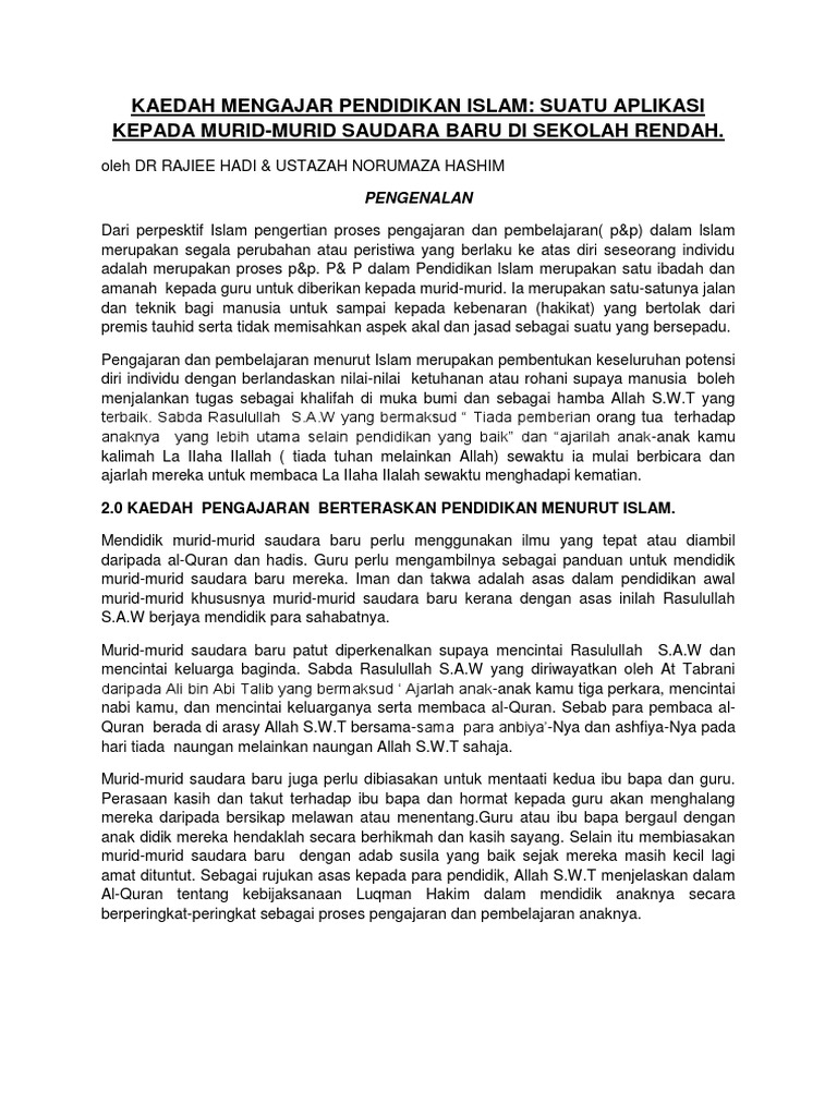 Kaedah Mengajar Pendidikan Islam