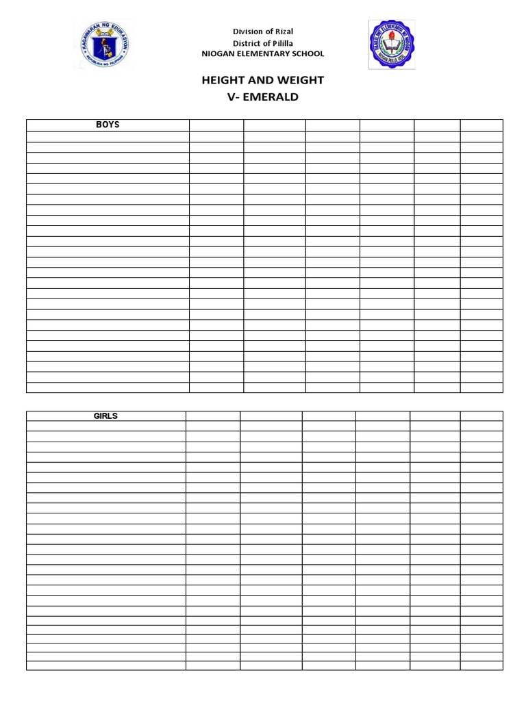 Height and Weight V-Emerald: Niogan Elementary School | PDF