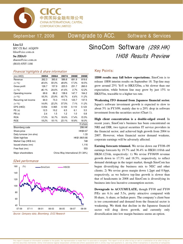 Sinocom Software: Downgrade To Acc | PDF | Revenue | Financial Accounting