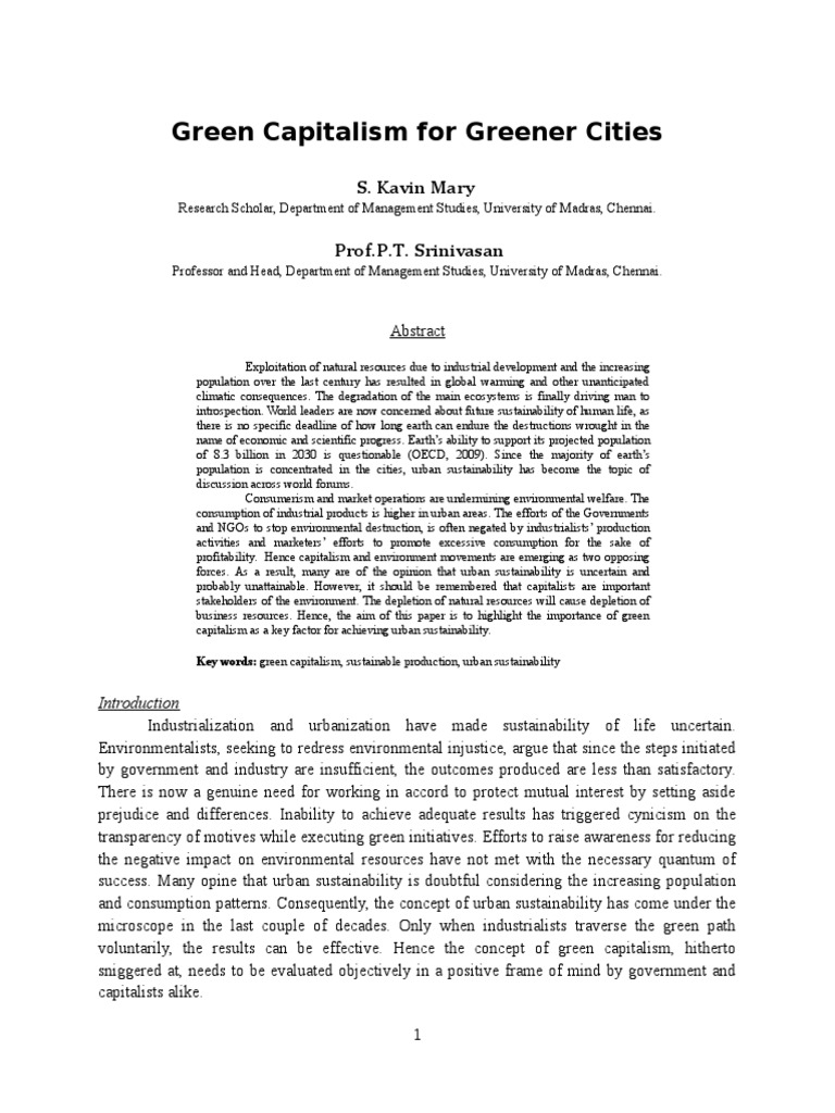 Green Capitalism For Greener Cities | PDF | Consumerism | Sustainability