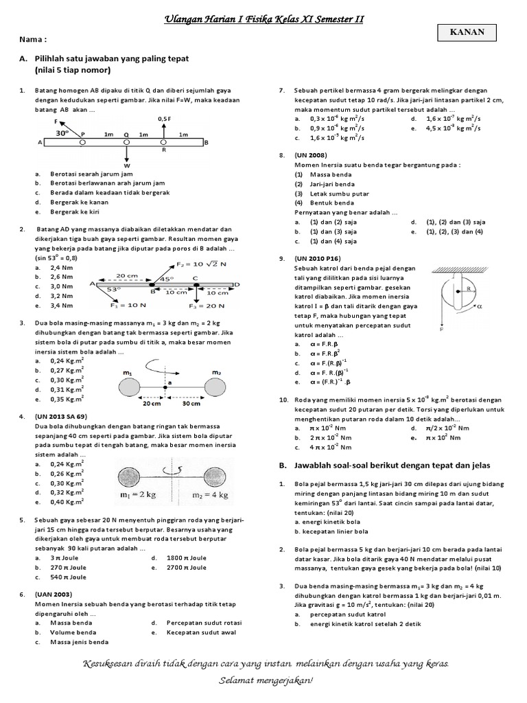 Ulangan Harian I Fisika Kelas XI SMA Semester II Kanan