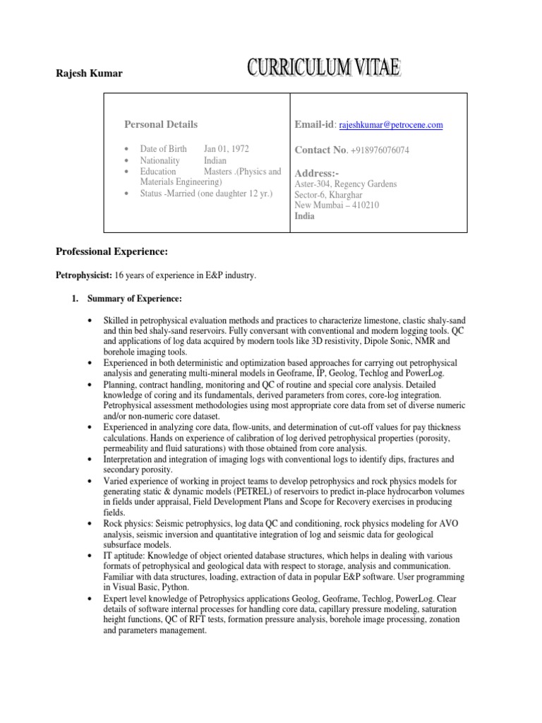 CV Rajesh Kumar | PDF | Petroleum Reservoir | Science