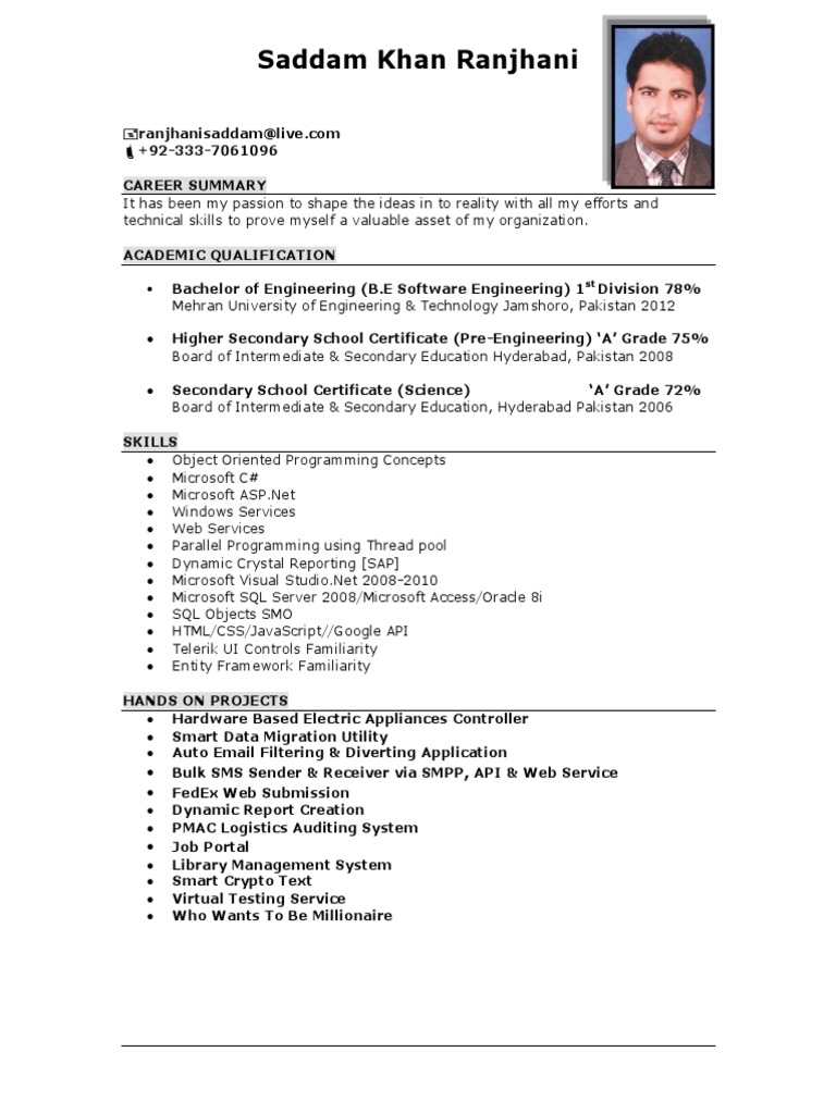 Software Developer Resume of Saddam Ranjhani | PDF | Computers
