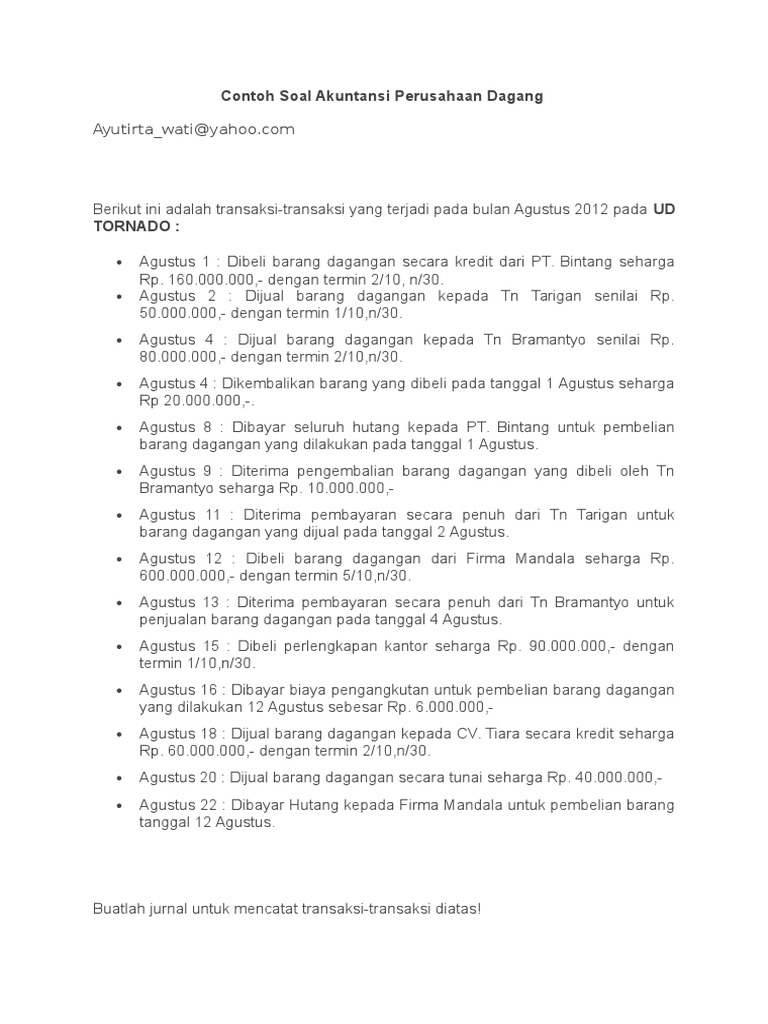 Contoh Soal Akuntansi Perusahaan Dagang Pdf
