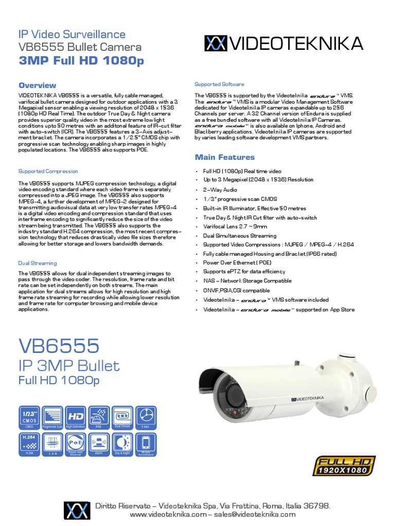 VB6555 Bullet Camera Specs | PDF | Video | Data Compression