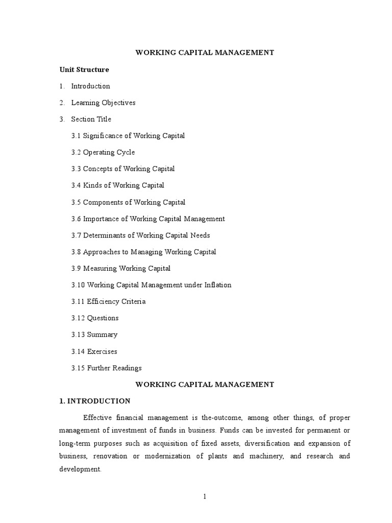 Working Capital Management Unit - IV | PDF | Working Capital | Investing
