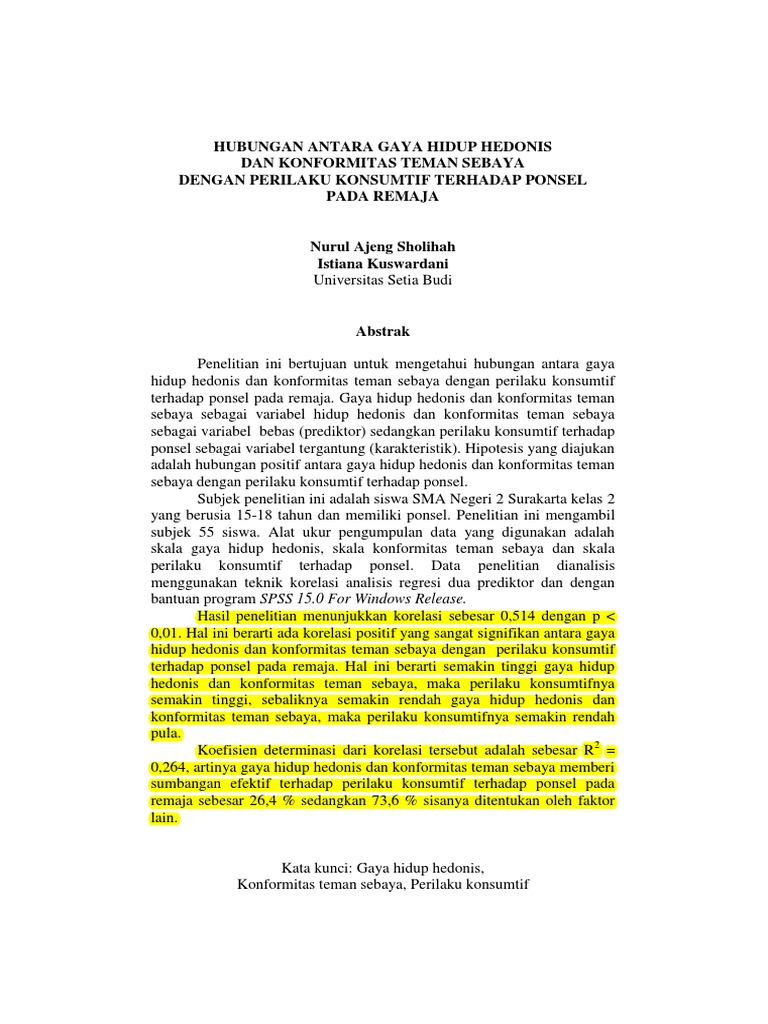 Jurnal Ilmiah Kecenderungan Gaya Hidup Hedonis Pdf