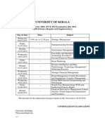 University of Kerala: IV Semester MBA (FT & PT) Examination July 2014 (2009 Scheme) (Regular and Supplementary)