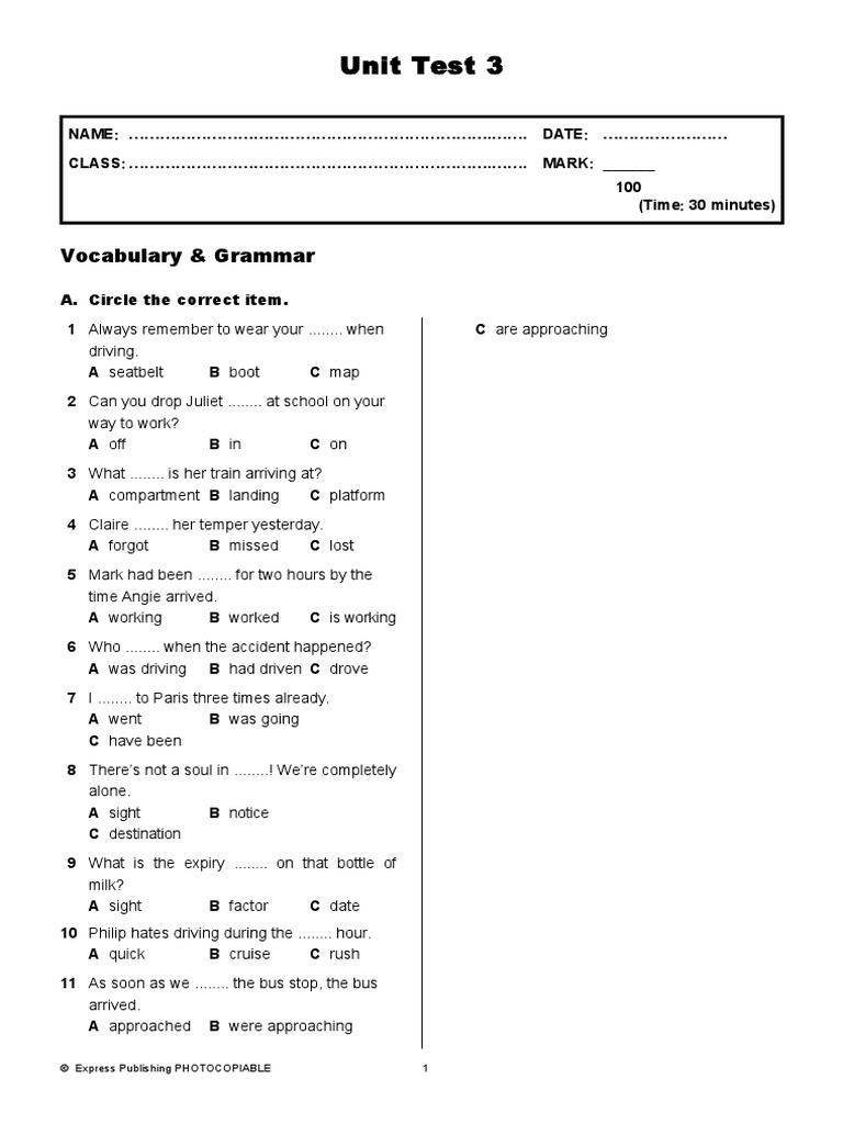Unit Test 3: Vocabulary & Grammar | PDF | Leisure