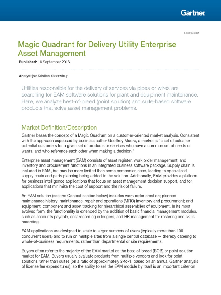 Gartner MQ On EAM For Delivery Utilities PDF Enterprise Resource