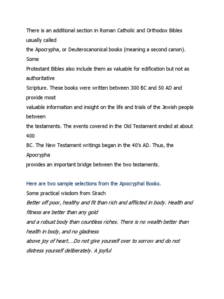 Here Are Two Sample Selections From The Apocryphal Books | PDF