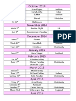 Special Dates 2014-15