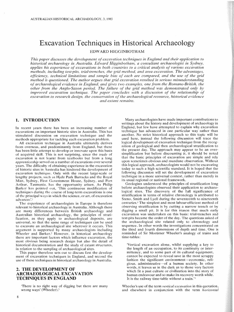 Excavation Techniques in Historical Archaeology | PDF | Excavation ...