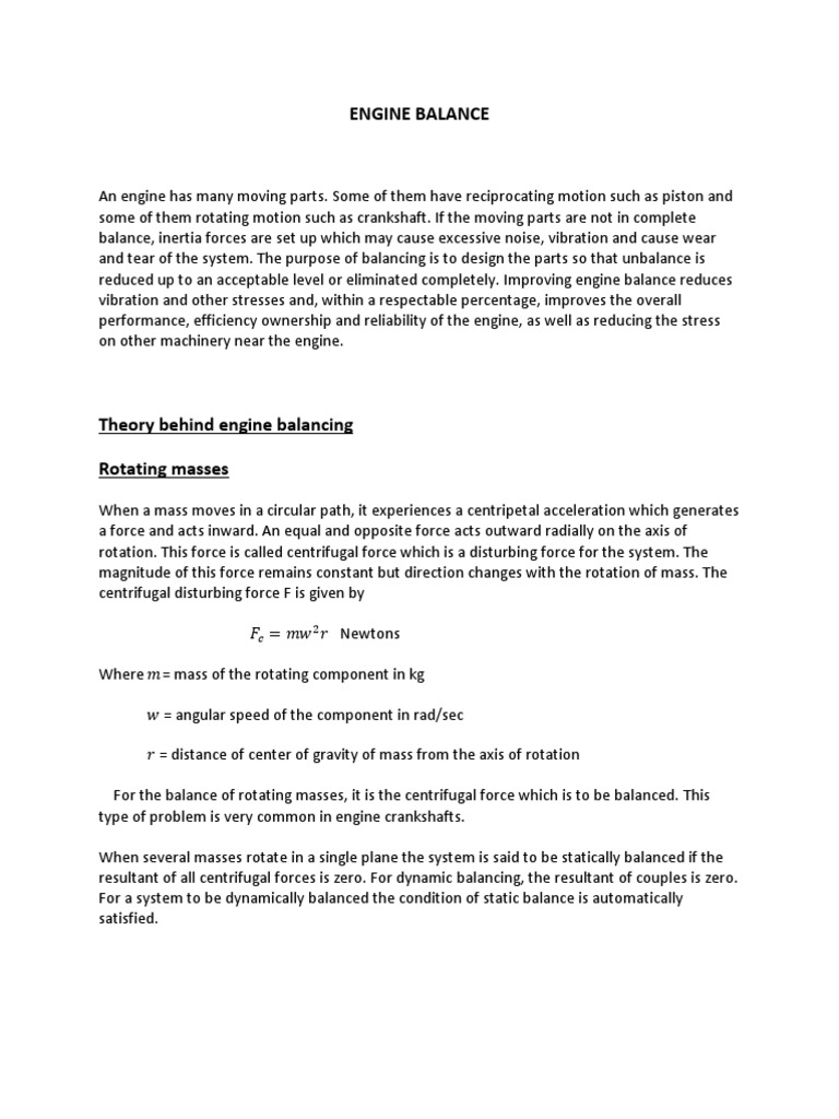 Engine Balancing PDF Piston Cylinder (Engine)