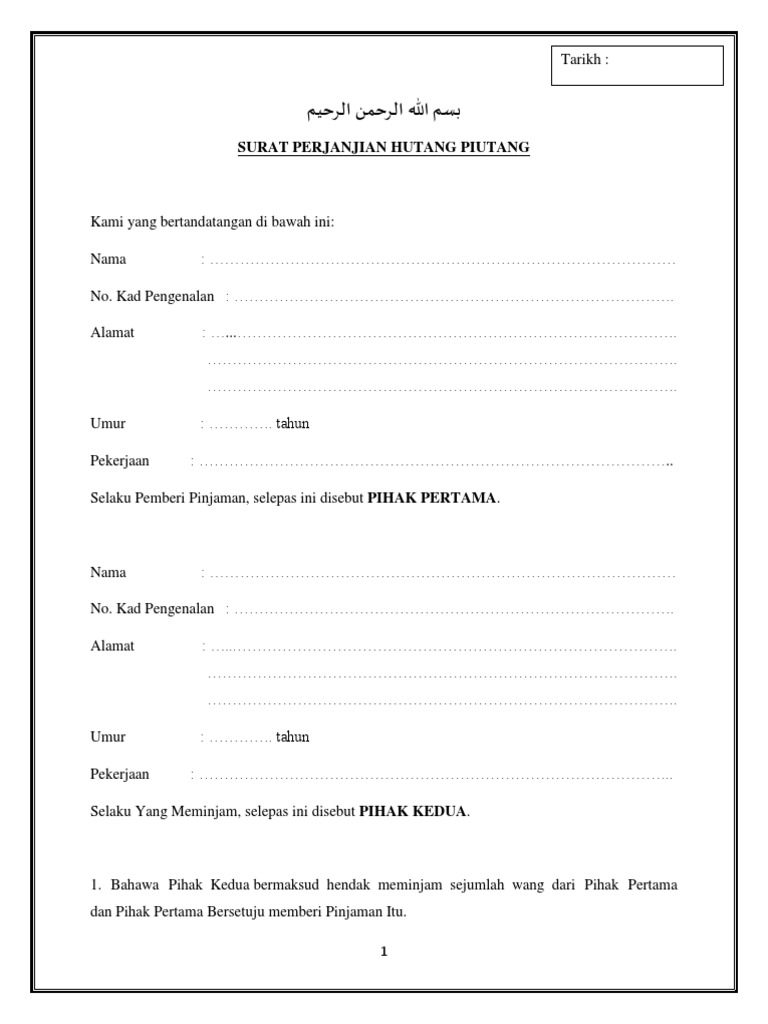 Contoh Surat Perjanjian Pakej Perkahwinan Pdf