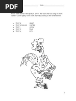 Instructions: Read Each Word in The Picture. Does The Word Have A Long or Short Vowel? Color Lightly Over Each Word According To The Chart Below