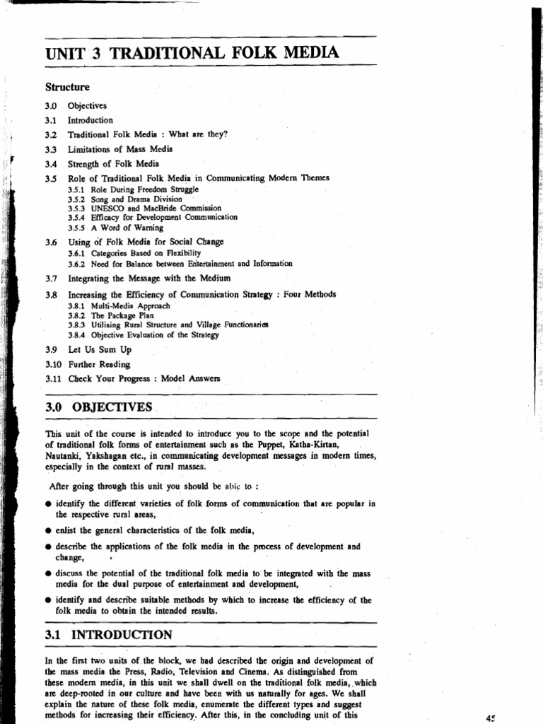 Folk Media IGNOU PDF Folklore Mass Media