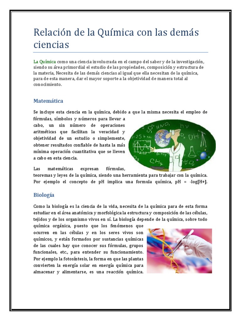 Relación de La Química Con Las Demás Ciencias Organismos