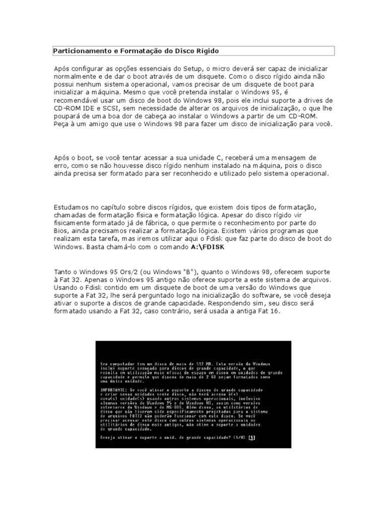 Particionamento e formatação de disco rígido para instalação de sistema ...