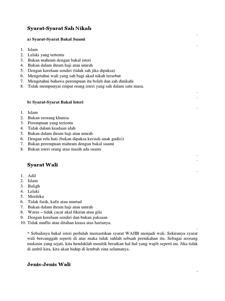 Syarat Syarat Sah Nikah A Syarat Syarat Bakal Suami