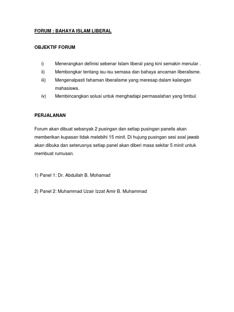 Forum Bahaya Islam Liberal Draft Pdf