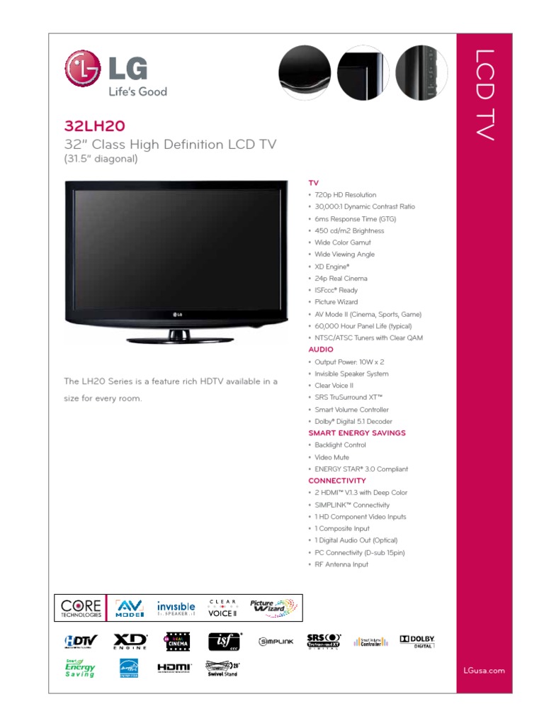 LG 32lh20 Brochure | PDF | High Definition Television | Hdmi