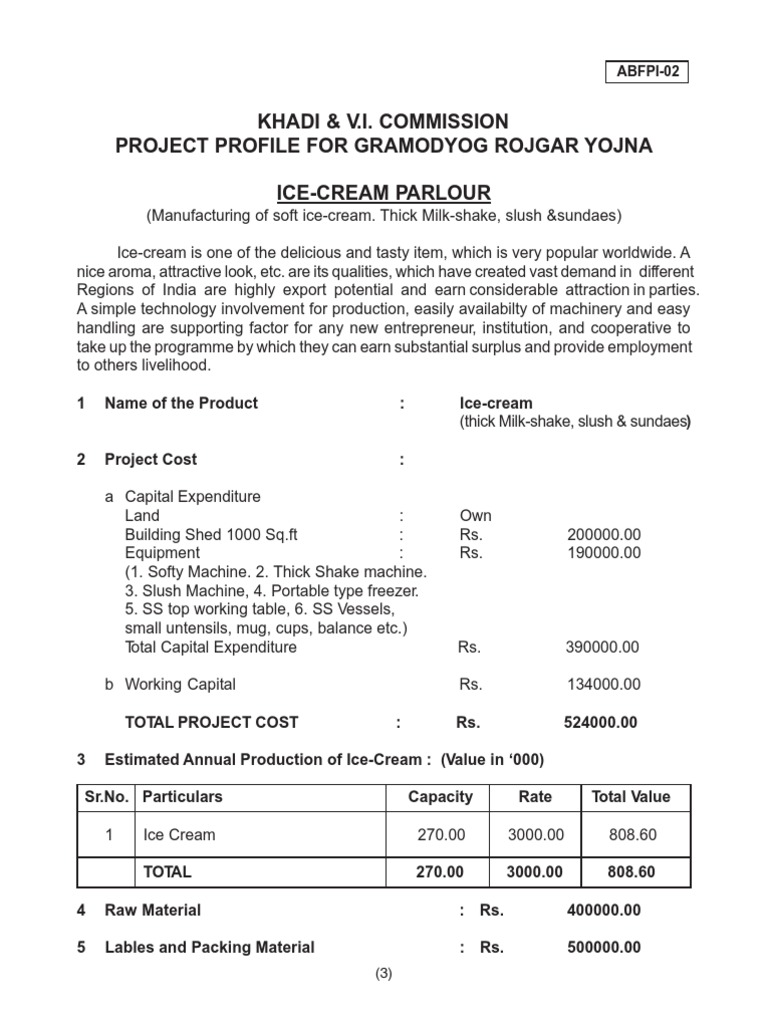Project Plan For Ice Cream Parlour | PDF | Ice Cream | Economies