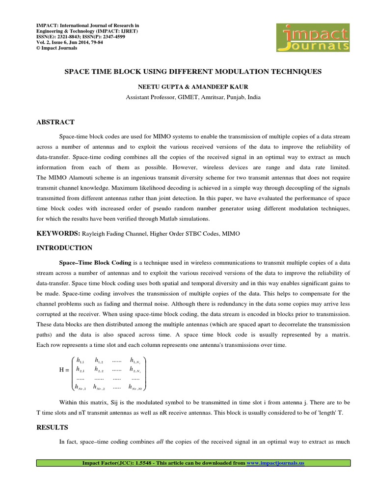 Eng-Space Time Block Using Different Modulation-Neetu Gupta | PDF ...