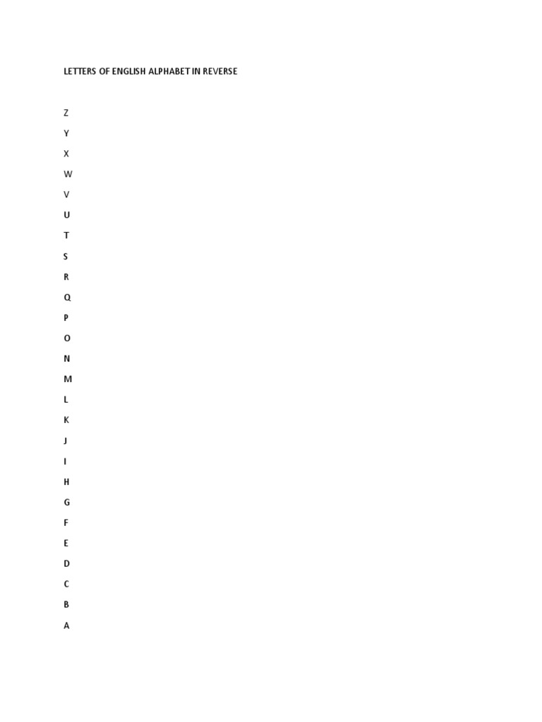 Reverse Order of English Alphabet | PDF