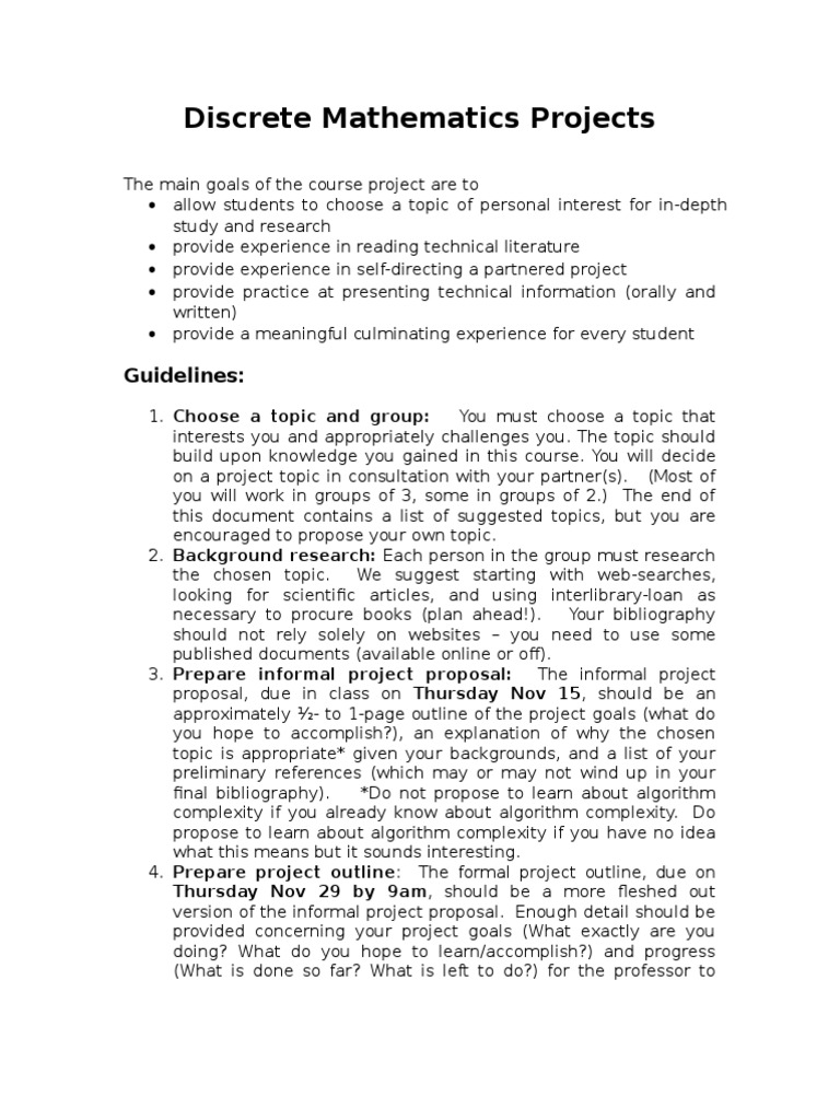 Discrete Mathematics Project Guidelines | PDF | Combinatorics ...