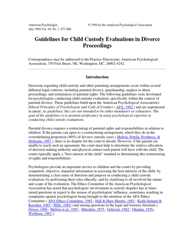 APA Parenting Evaluation Guidelines PDF Psychological Evaluation