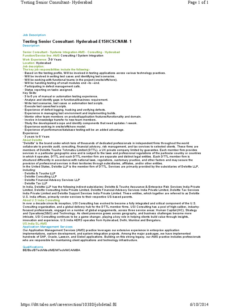 Testing Job Description PDF Consultant Business