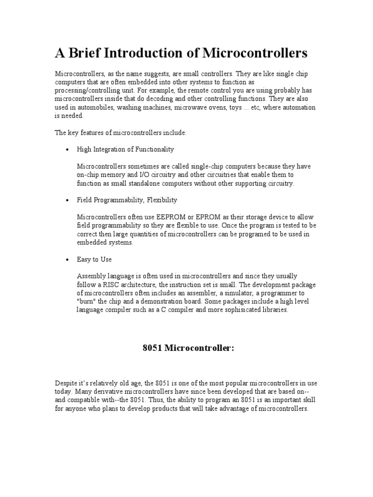 A Brief Introduction of Microcontrollers: 8051 Microcontroller | PDF ...
