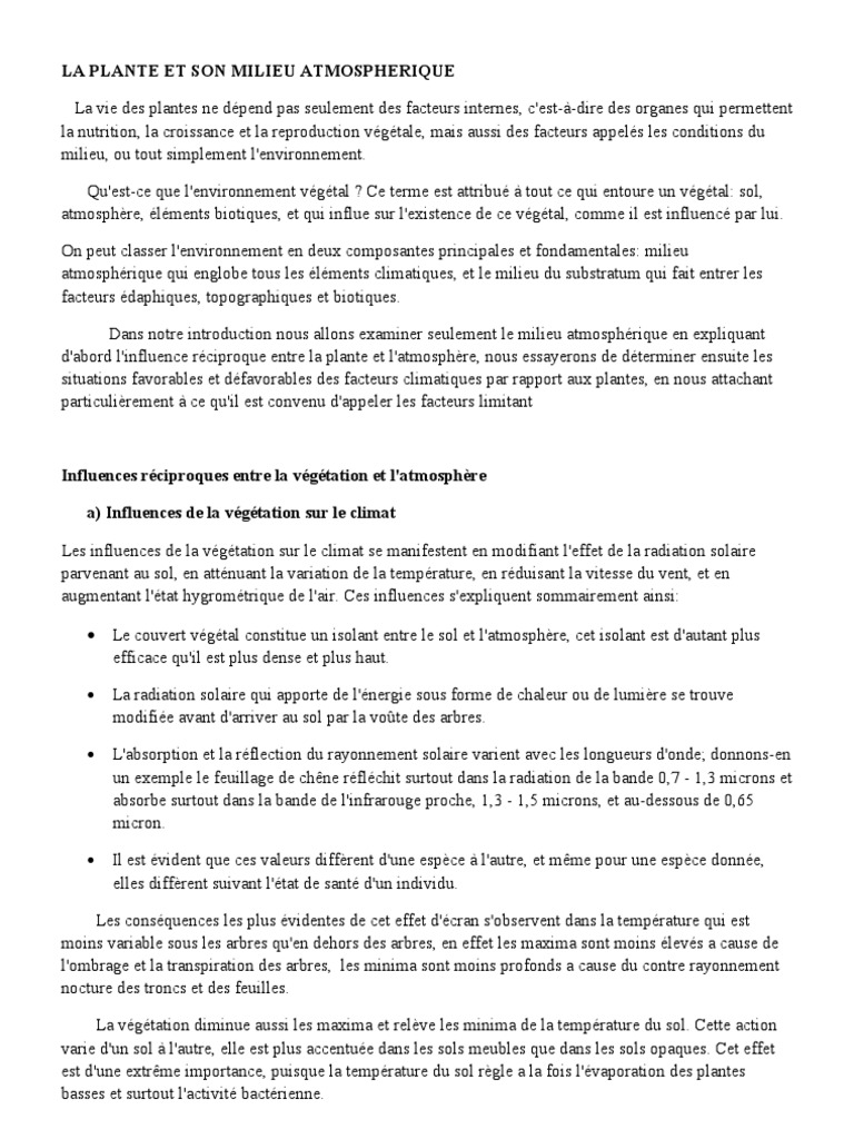 Influence du climat sur la végétation | PDF | Humidité relative ...
