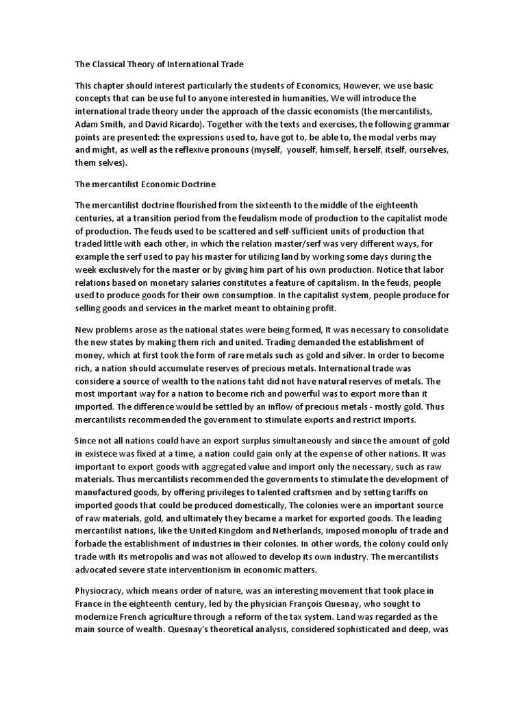 Classical International Trade Theory | PDF | Mercantilism | Capitalism