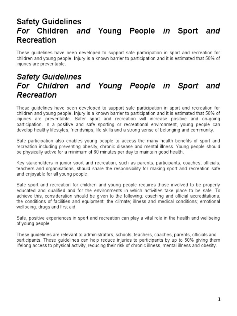 For Children and Young People in Sport And: Safety Guidelines ...