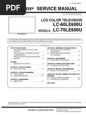 Sharp Lc70le600u Pdf Color Balance Resistor
