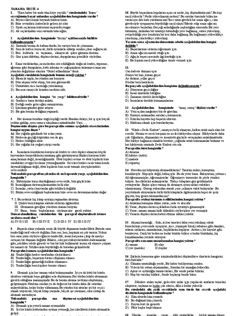 Türkçe Tarama Testi̇ - 4 | PDF