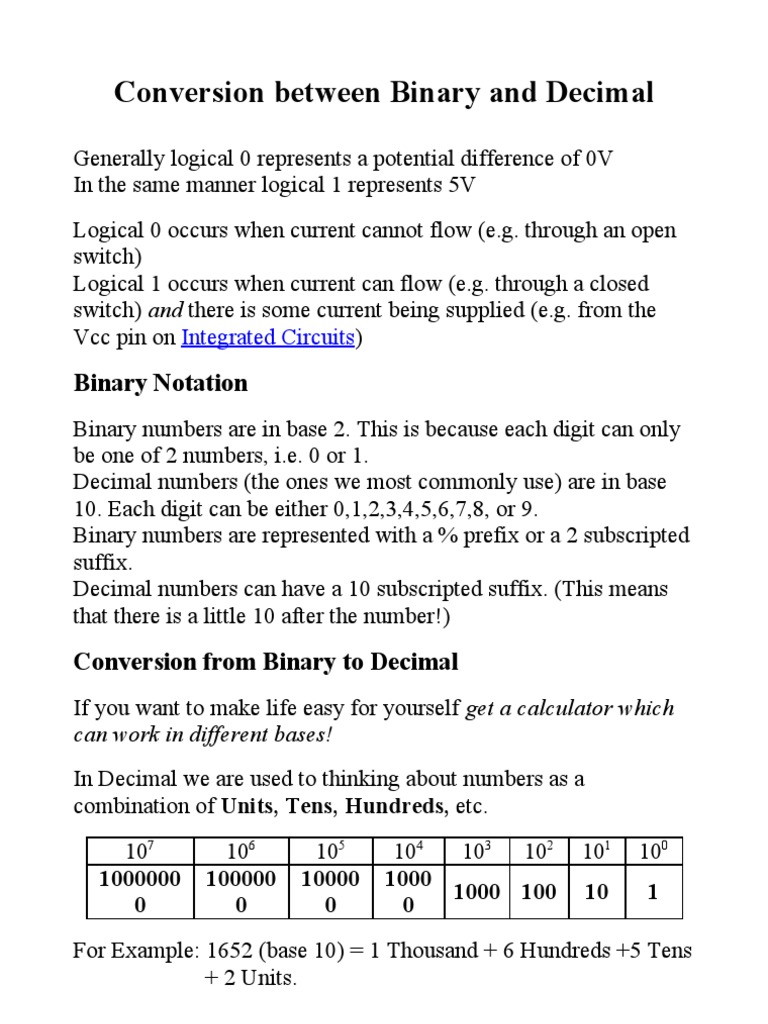 Binary-Decimal Conversion Guide | PDF | Decimal | Mathematical Notation