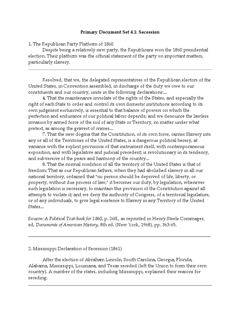 Secession and Slavery: Key Documents | PDF | U.S. State | United States ...