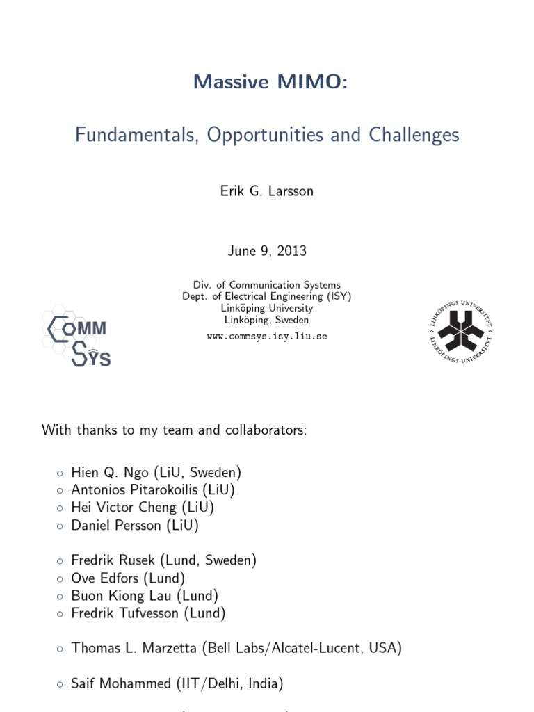 Massive MIMO: Key Concepts & Challenges | PDF | Mimo | Physical Layer ...