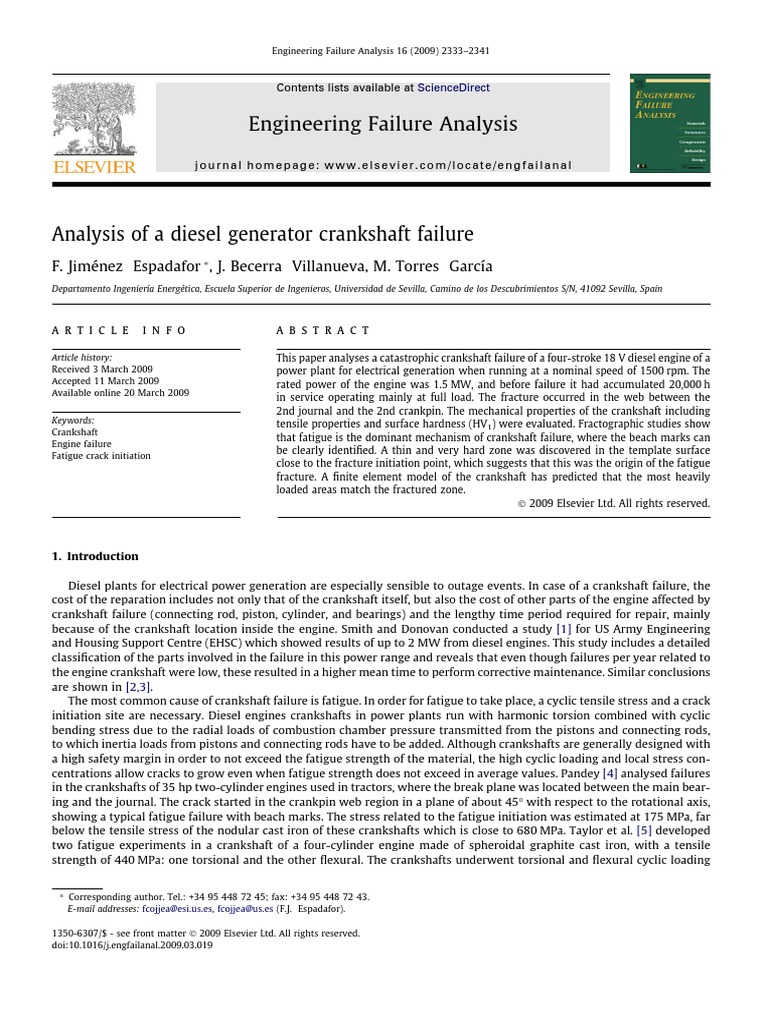 Engin Analysis of A Diesel Generator Crankshaft Failure PDF