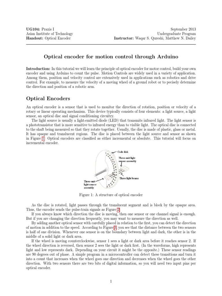 Optical Encoder For Motion Control Through Arduino | PDF | Sensor | Optics