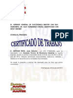 Certificado de Trabajo de Electronica Master